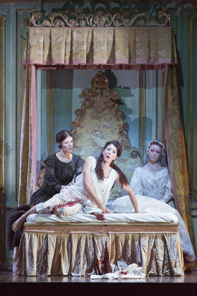 Lisette Oropesa, Rachel Lloyd and Sarah Northgraves in Lucia di Lammermoor at the Royal Opera House at 