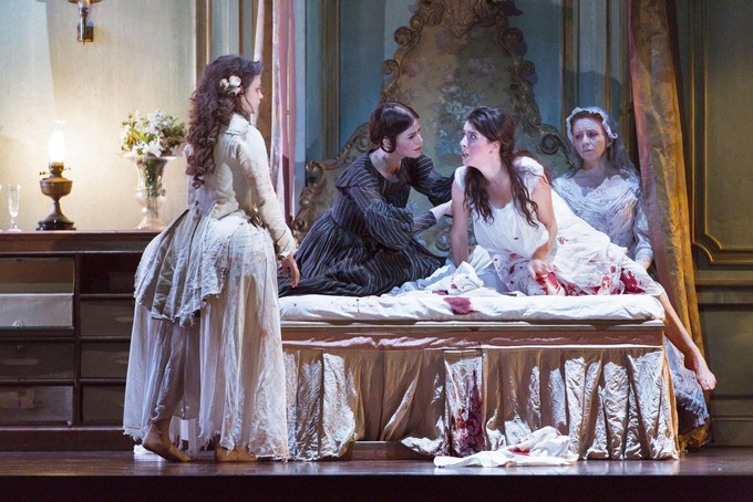 Lisette Oropesa, Sacha Plaige, Rachel Lloyd and Sarah Northgraves in Lucia di Lammermoor at the Roya at 