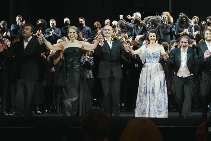 Lisette Oropesa, Michael Fabiano, Sondra Radvanovsky, Marco Armiliato, and Ludovic Tezier at 