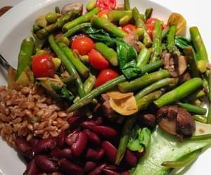 Asparagus, Cremini, Tomato stir fry by Lisette Oropesa (With barley and red beans), inspired by Giada di Laurentiis