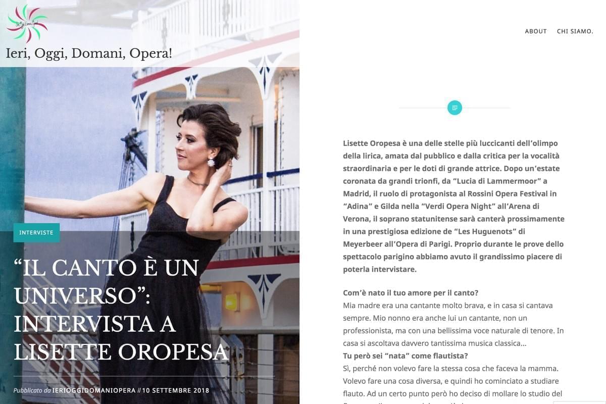 Lisette Oropesa interviewed in Ieri Oggi Domani Opera