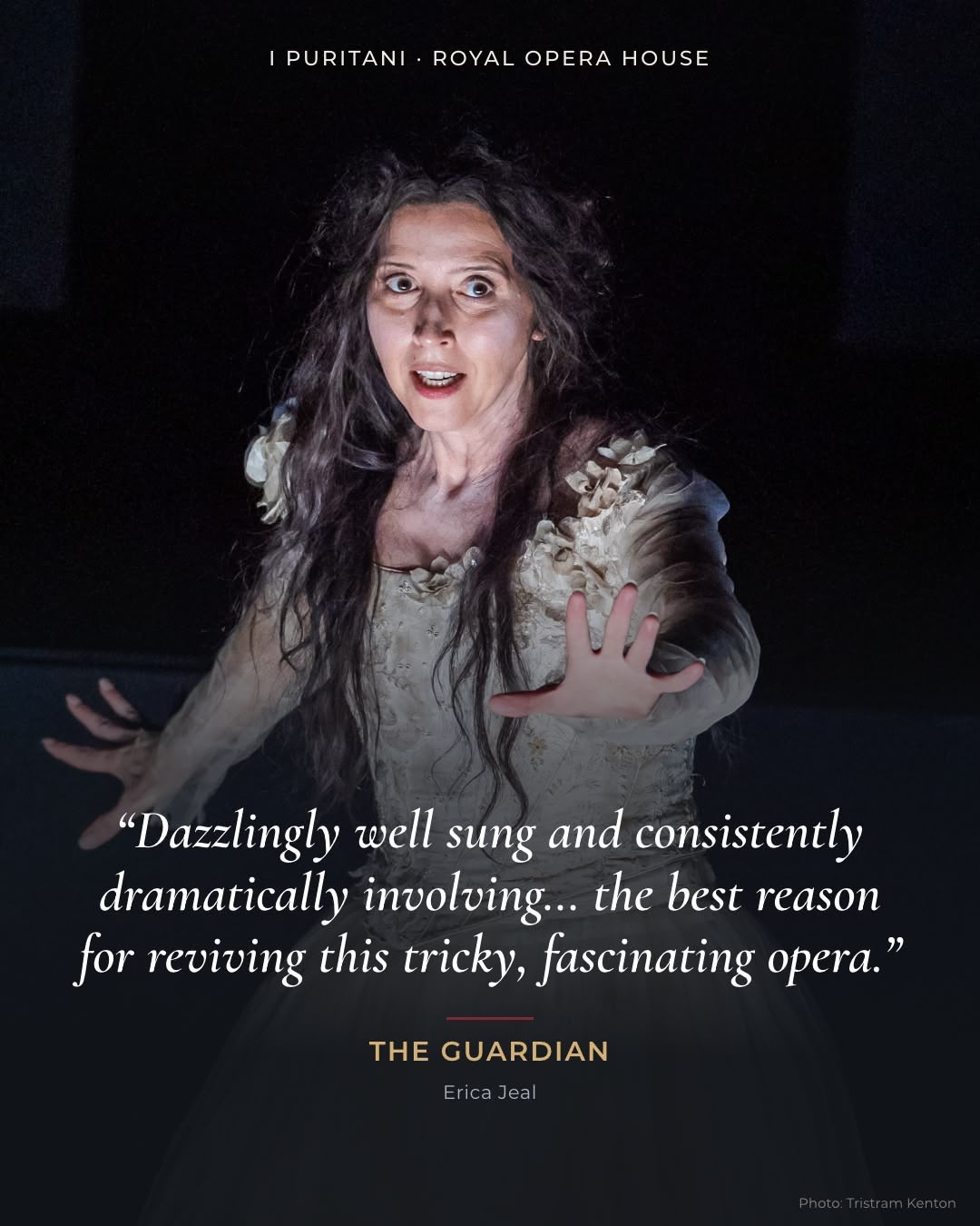 The Guardian review quote card for Lisette Oropesa as Elvira