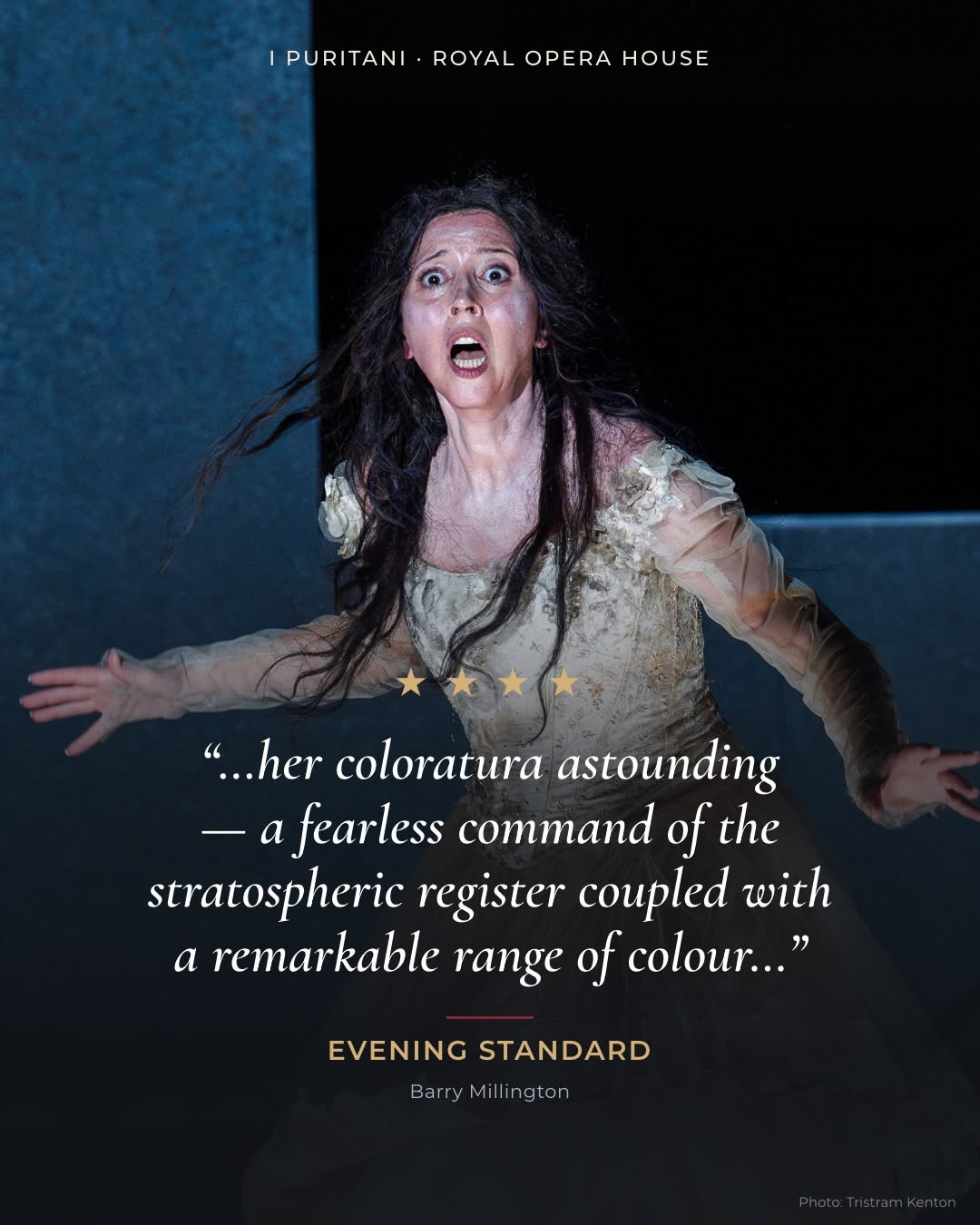 Evening Standard four-star review quote card for Lisette Oropesa as Elvira