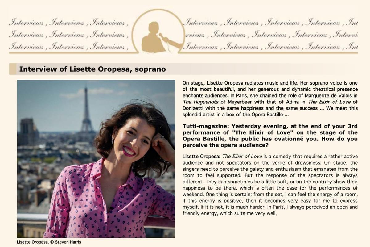 Lisette Oropesa interviewed in Tutti Magazine